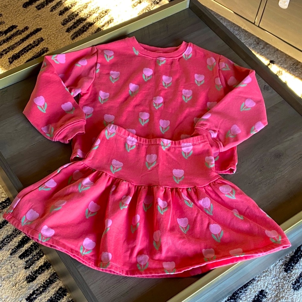 Coral Pink Tulip Patterned Top and Skirt Set